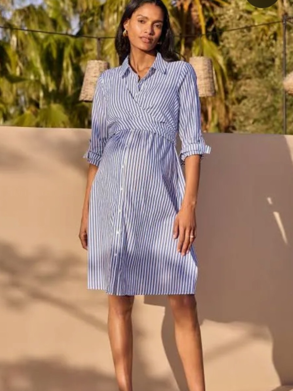 Seraphine Blue Pinstripe Maternity & Nursing Shirt Dress Size 2